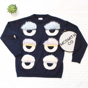 ES Style | Navy Textured Eyeball Fuzzy Sweater